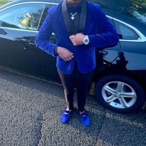 Blue and Black prom suit, with blue shoes